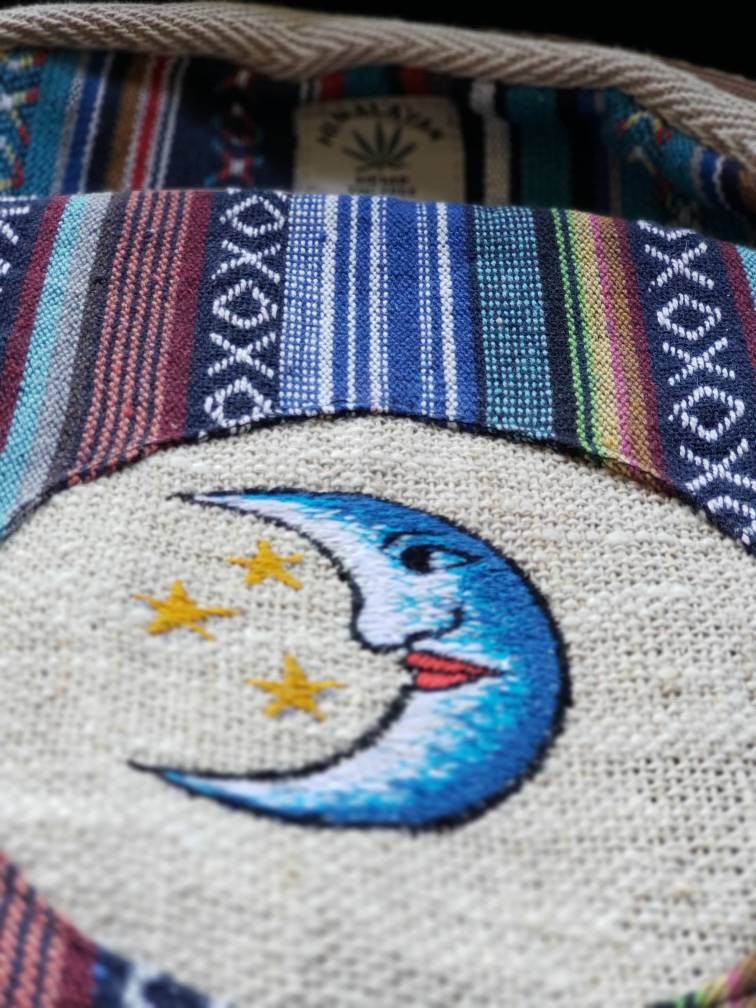 Namaste Blue with blue embroidery Fashionable Unisex Multicolor Natural Gheri with Handmade Organic Vegan Eco-Friendly Backpack.