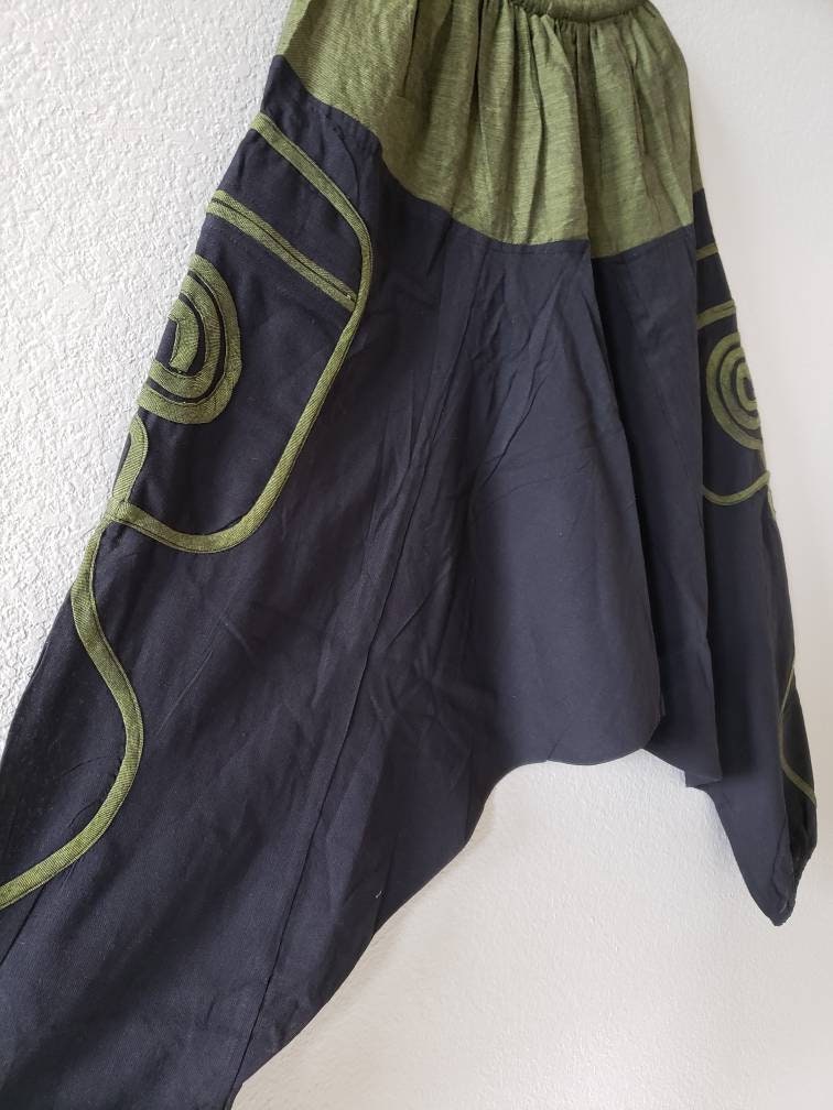 Namaste Fashionable Unisex Multicolor Handmade Hippie Green Black Cotton Hippy Boho Comfy Baggy Festival Nepalese Yoga Pants Harem Trouser