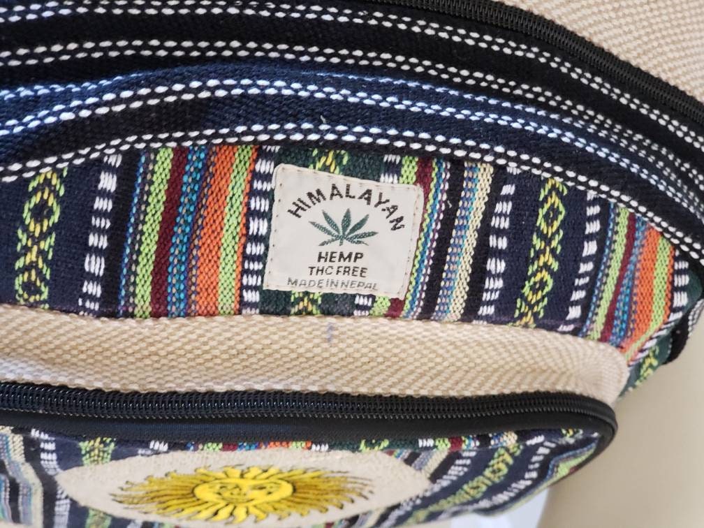 Namaste Colorful Sun Embroidery Natural Unisex Handmade Organic Eco Friendly Backpack