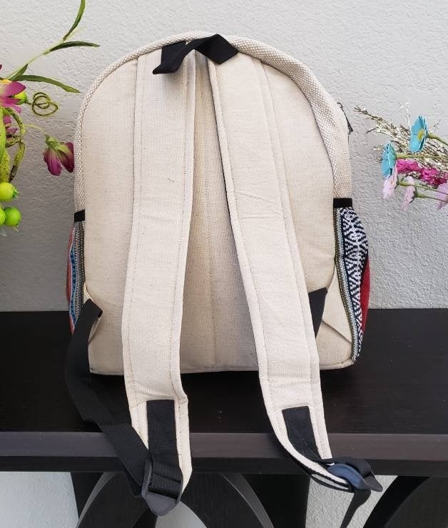 Namaste Colorful Sun Embroidery Natural Unisex Handmade Organic Eco Friendly Backpack