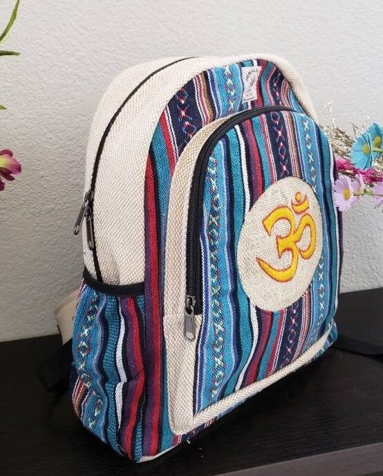 Namaste Colorful OM Mantra Embroidery Natural Unisex Gheri Handmade Organic Eco Friendly Backpack