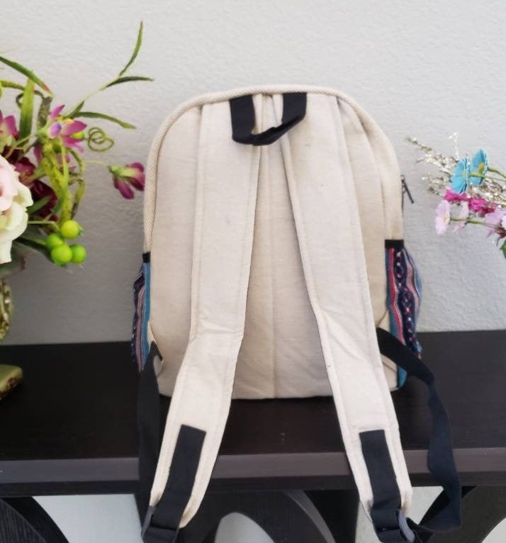 Namaste Colorful OM Mantra Embroidery Natural Unisex Gheri Handmade Organic Eco Friendly Backpack