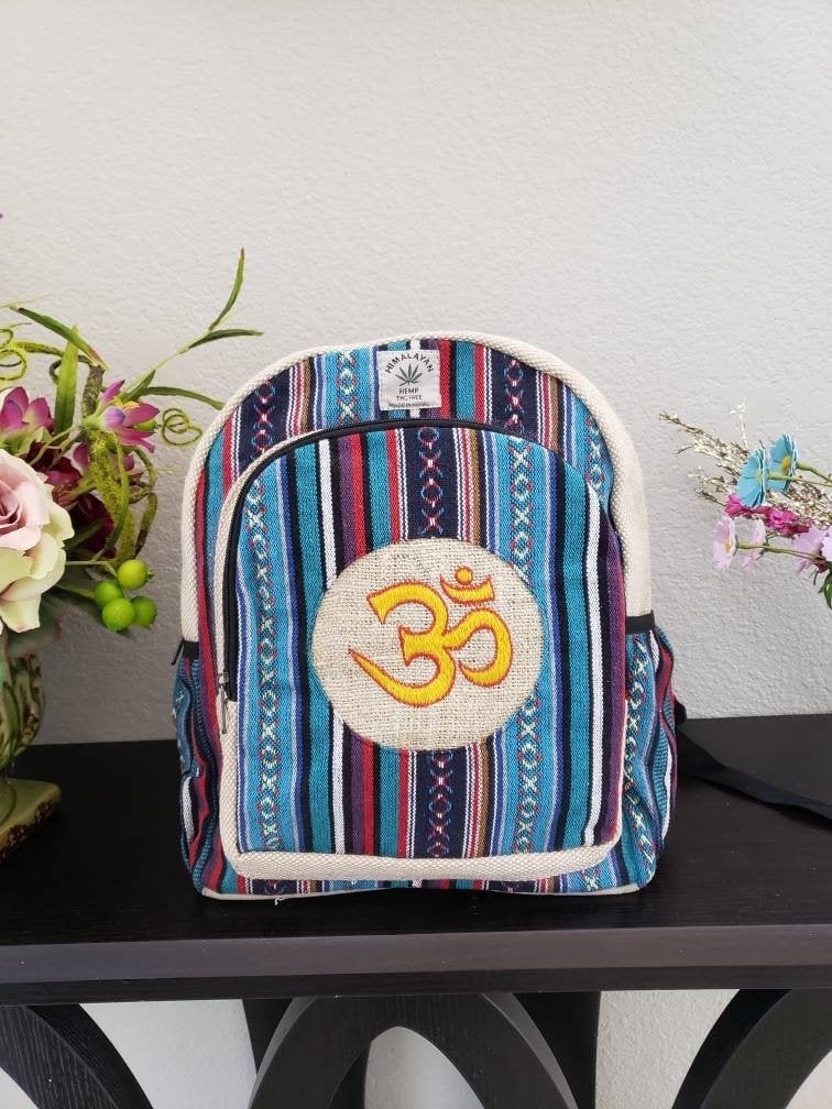 Namaste Colorful OM Mantra Embroidery Natural Unisex Gheri Handmade Organic Eco Friendly Backpack