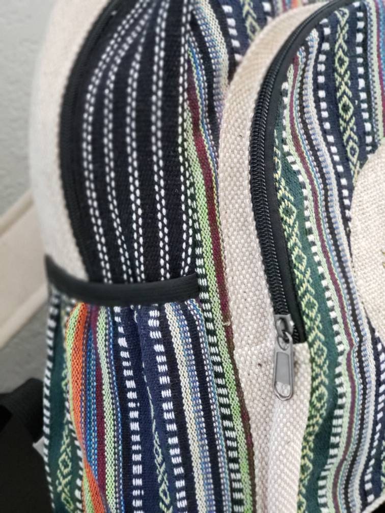 Namaste Colorful Sun Moon Embroidery Natural Unisex Handmade Organic Eco Friendly Backpack