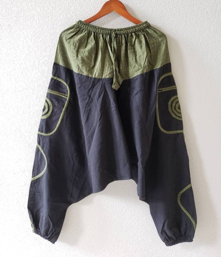 Namaste Fashionable Unisex Multicolor Handmade Hippie Green Black Cotton Hippy Boho Comfy Baggy Festival Nepalese Yoga Pants Harem Trouser