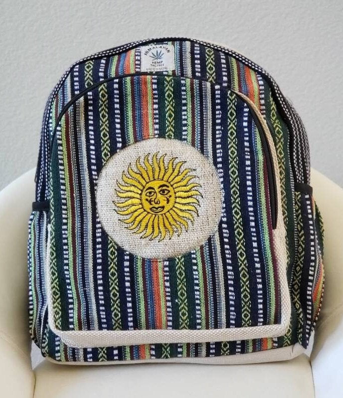 Namaste Colorful Sun Embroidery Natural Unisex Handmade Organic Eco Friendly Backpack