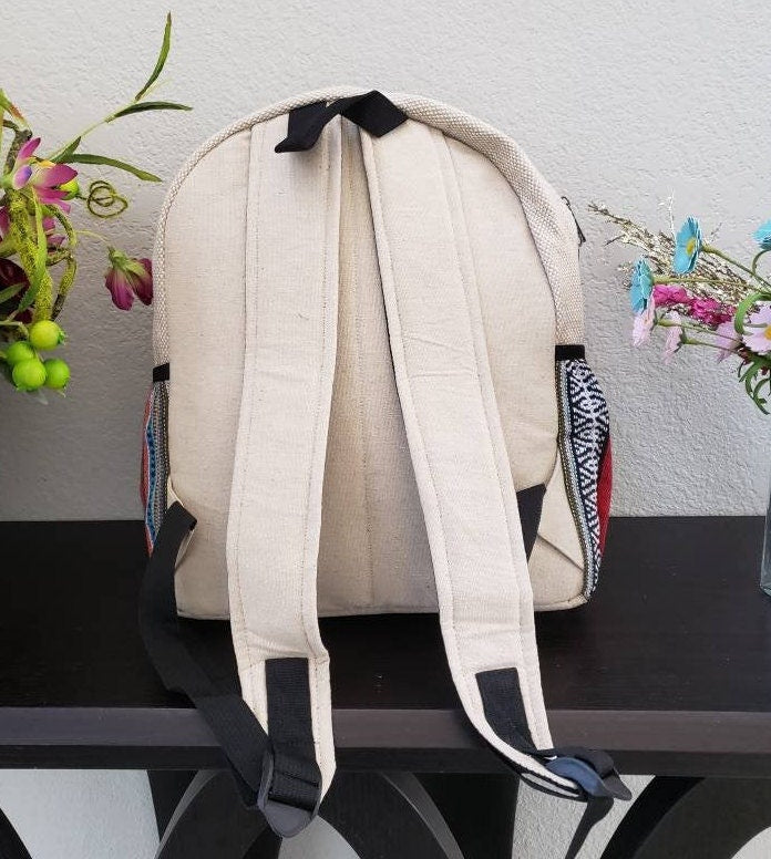 Namaste Colorful Buddha Bless Eye Embroidery Natural Unisex Handmade Organic Eco Friendly Backpack