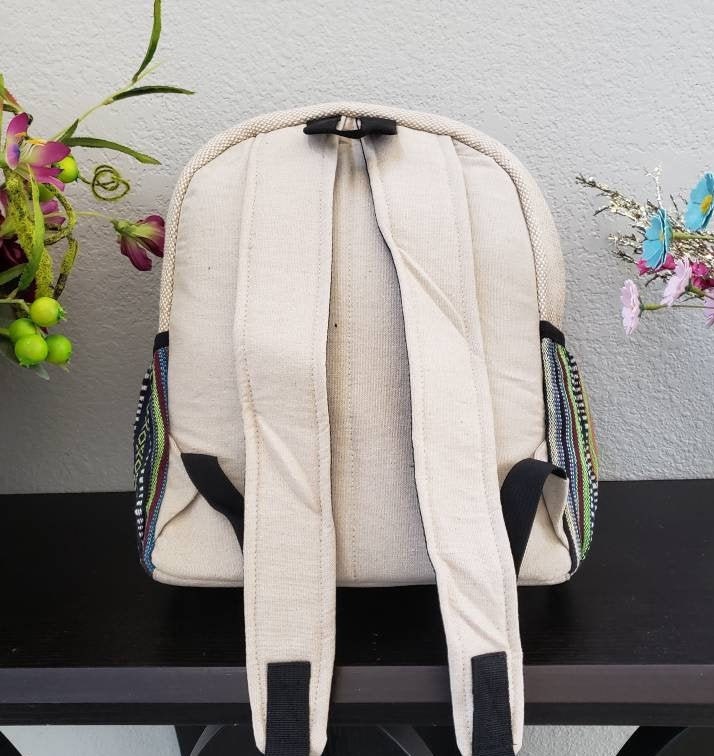 Namaste Colorful Sun Moon Embroidery Natural Unisex Handmade Organic Eco Friendly Backpack