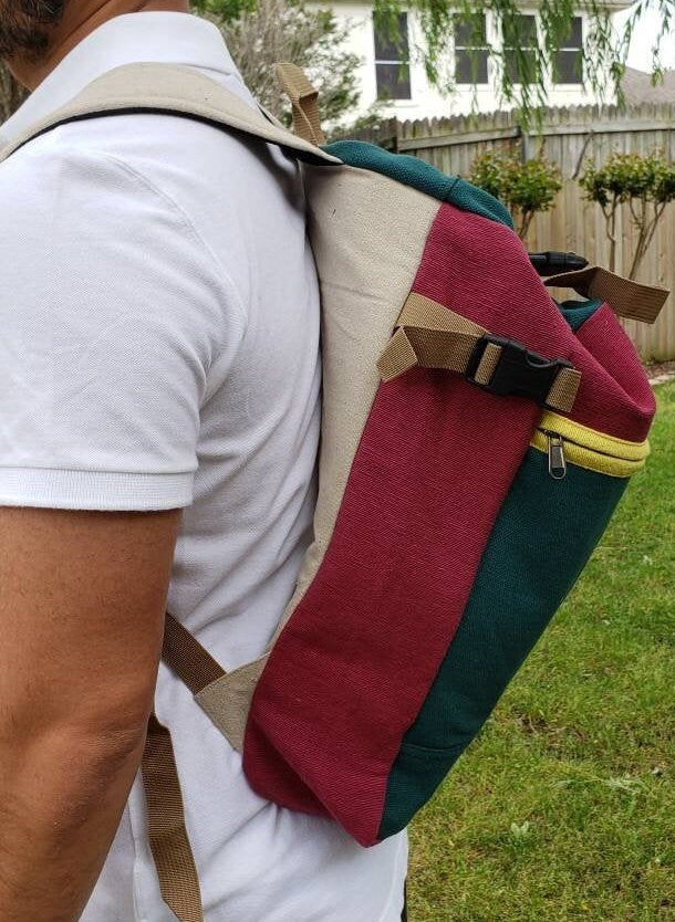 Namaste Fashionable Unisex Multicolor Natural Handmade Organic Vegan Eco-Friendly Cotton Drawstring Backpack