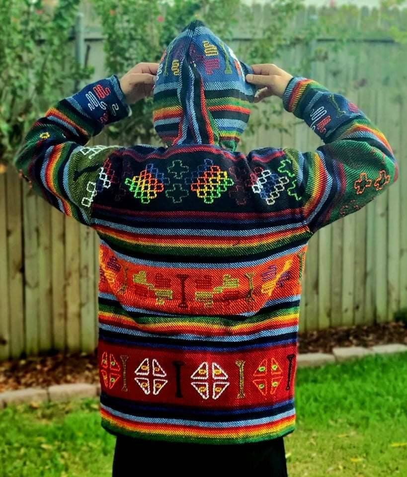 Aztec Styled Handmade Fleece Lined Winter/ Autumn/spring Unisex Colorful Vibrant Organic Woolen Double Layered Jacket.
