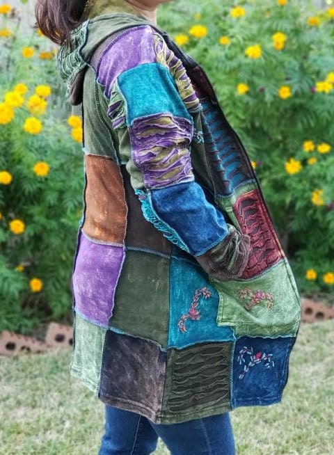 Namaste Printed Women's Fashionable Cutting Design Multicolor Hippie Cotton Hoodie Handmade Jacket