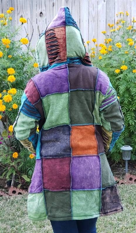 Namaste Printed Women's Fashionable Cutting Design Multicolor Hippie Cotton Hoodie Handmade Jacket
