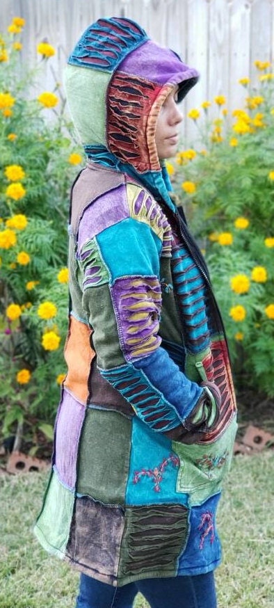 Namaste Printed Women's Fashionable Cutting Design Multicolor Hippie Cotton Hoodie Handmade Jacket