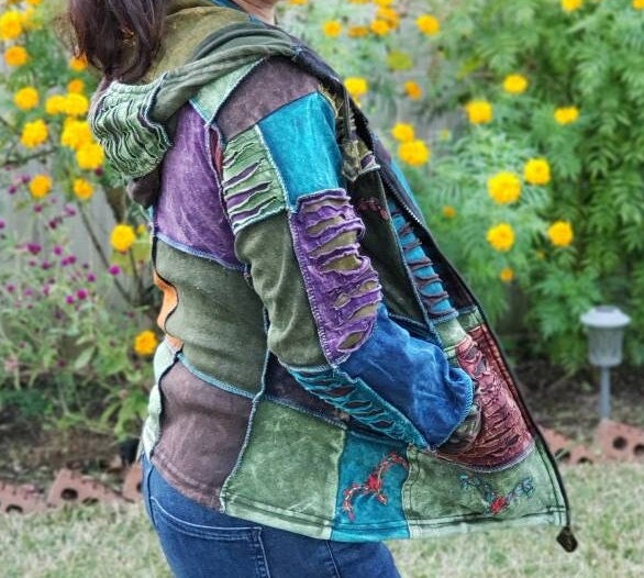 Namaste Printed Women's Fashionable Cutting Design Multicolor Hippie Cotton Hoodie Handmade Jacket