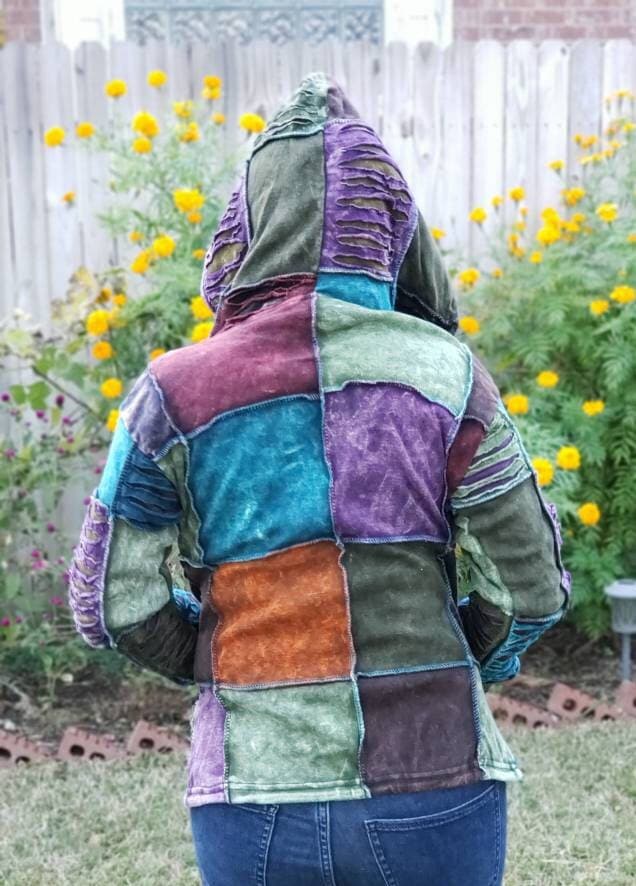 Namaste Printed Women's Fashionable Cutting Design Multicolor Hippie Cotton Hoodie Handmade Jacket