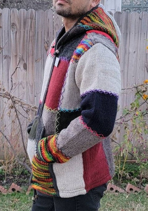 Namaste Handmade Fleece Lined Winter Unisex Thick Natural Patch and Colorful Patch Vibrant Warm Pure Woolen Double Layered Jacket.