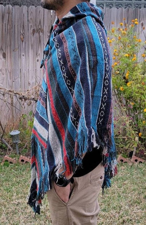Namaste Aztec Styled Handmade Beautifully Crafted Hippie Comfy One Sized Cozy Baja Poncho Winter/Autumn/Spring Unisex Cotton Pullover.