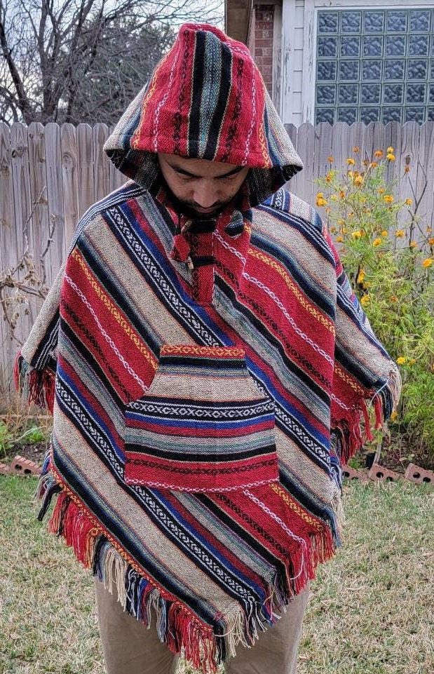 Namaste Aztec Styled Handmade Beautifully Crafted Hippie Comfy One Sized Cozy Baja Poncho Winter/Autumn/Spring Unisex Cotton Pullover.