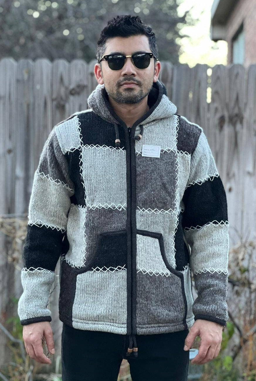Namaste Handmade Fleece Lined Winter Unisex Thick Natural Patch and Colorful Patch Vibrant Warm Pure Woolen Double Layered Jacket.