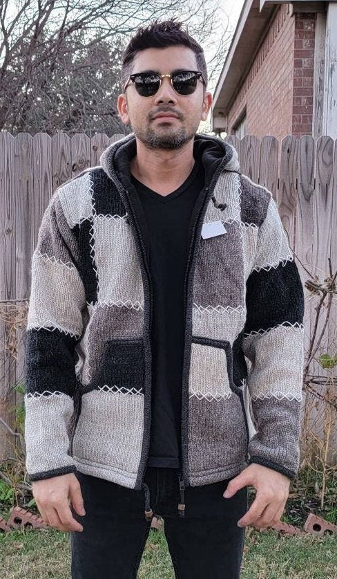 Namaste Handmade Fleece Lined Winter Unisex Thick Natural Patch and Colorful Patch Vibrant Warm Pure Woolen Double Layered Jacket.