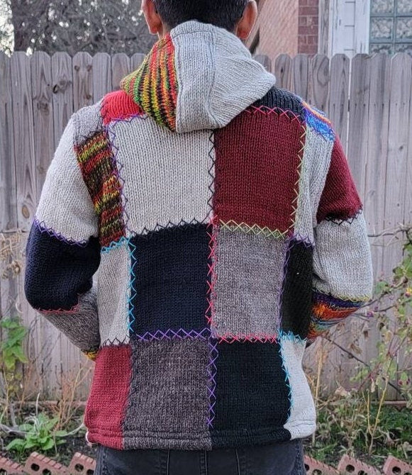 Namaste Handmade Fleece Lined Winter Unisex Thick Natural Patch and Colorful Patch Vibrant Warm Pure Woolen Double Layered Jacket.