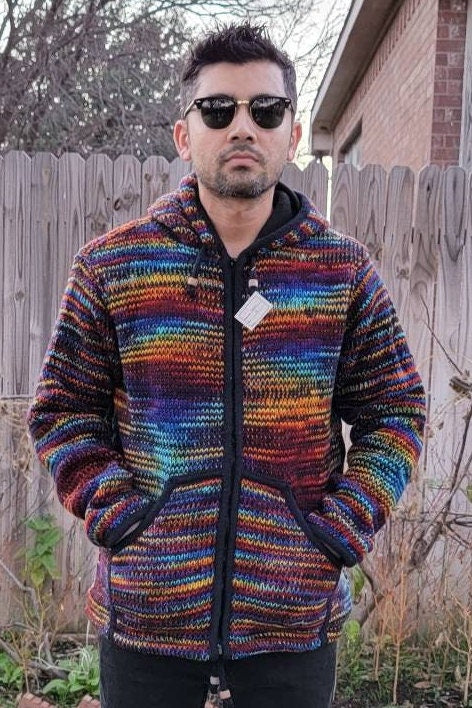 Namaste Handmade Fleece Lined Winter Unisex Thick Festive Color Vibrant Warm Pure Woolen Double Layered Jacket.