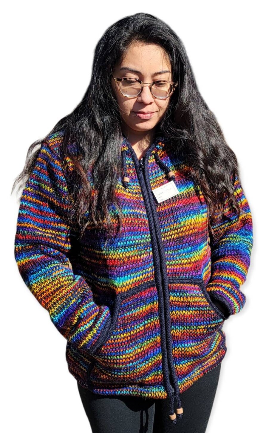 Namaste Handmade Fleece Lined Winter Unisex Thick Festive Color Vibrant Warm Pure Woolen Double Layered Jacket.