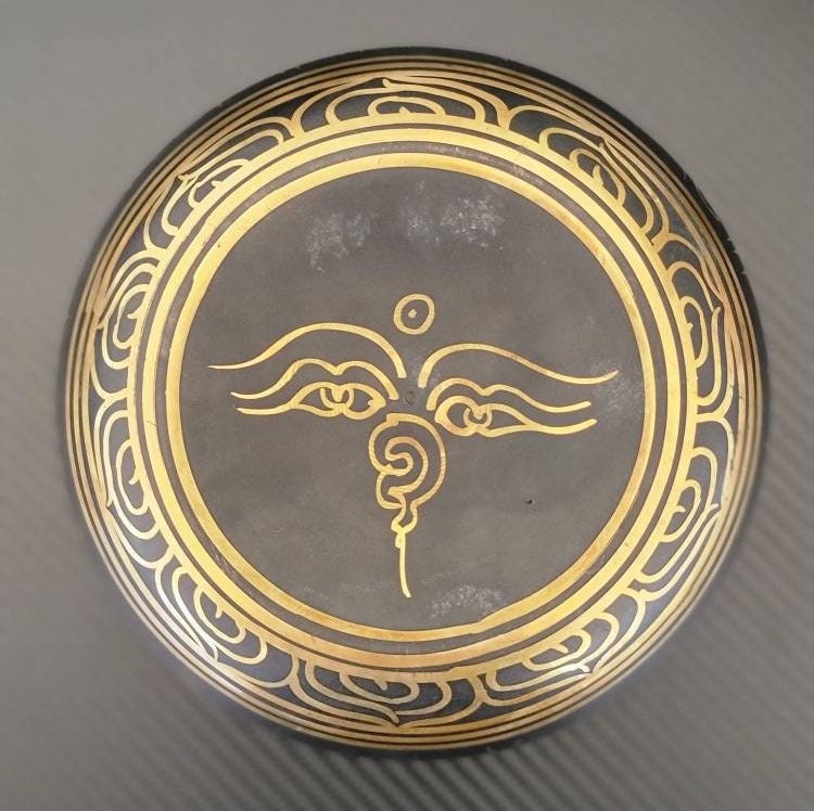 Namaste 7" Five Dhyani Buddha’s carved Etched Singing Bowl with Mallet