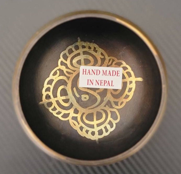 Namaste Hand etched with Om Mani Padme Hum mantra Singing Bowl with Mallet