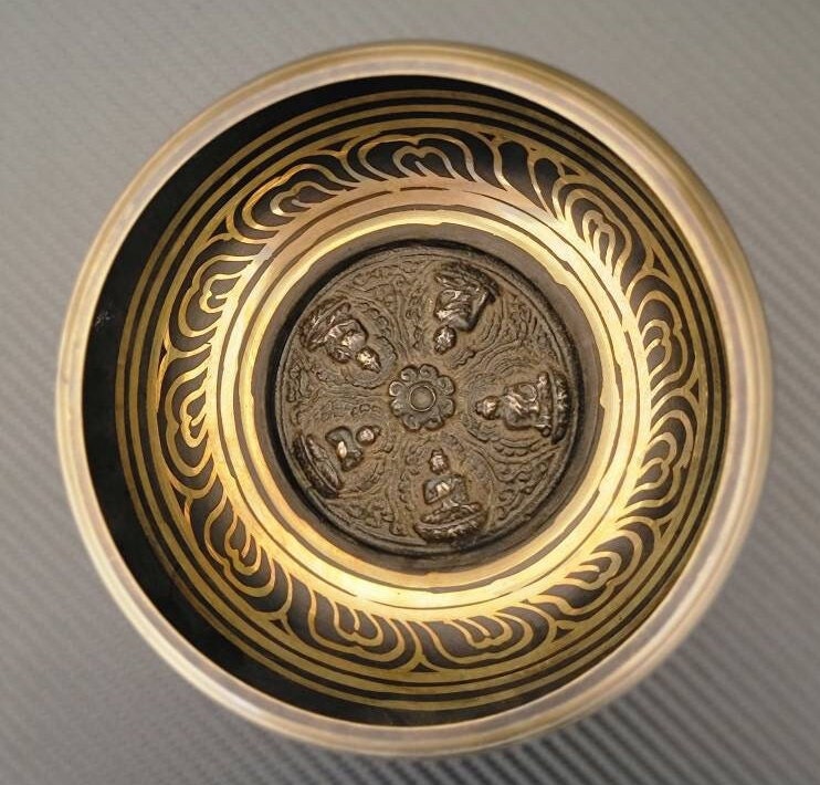Namaste Hand etched with Om Mani Padme Hum mantra Singing Bowl with Mallet