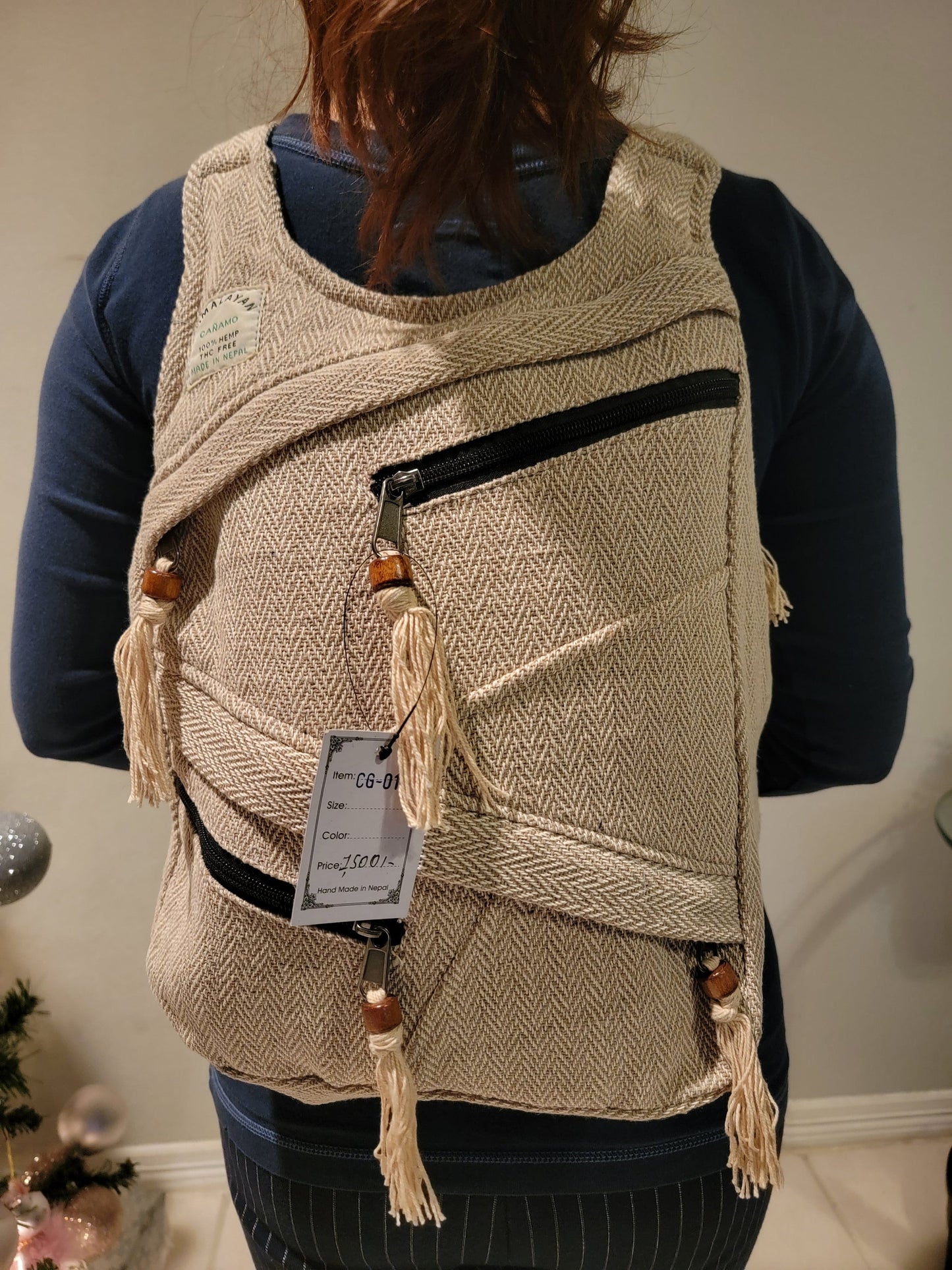Namaste Fashionable Unisex Multicolor Natural Hemp Handmade Organic Vegan Eco-Friendly Backpack.
