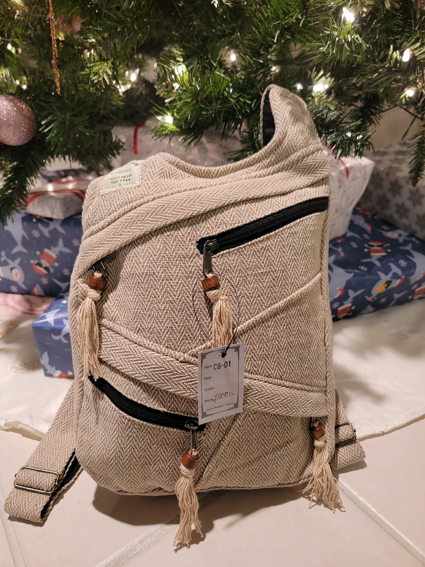 Namaste Fashionable Unisex Multicolor Natural Hemp Handmade Organic Vegan Eco-Friendly Backpack.