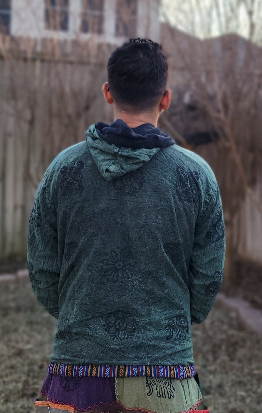 Namaste Hippie Unisex Multicolored Stonewashed Printed Nepalese Art Fleece lined Pullover Limited Edition Handmade Authentic Warm Pullover
