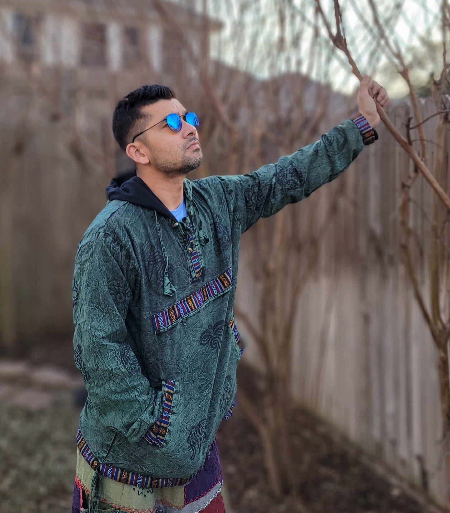 Namaste Hippie Unisex Multicolored Stonewashed Printed Nepalese Art Fleece lined Pullover Limited Edition Handmade Authentic Warm Pullover