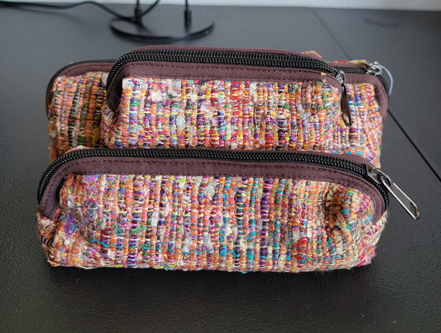 3 Piece Set Toiletry Organic Eco Friendly Handmade Colorful Hippy Pencil Case/Makeup Pouch Bag