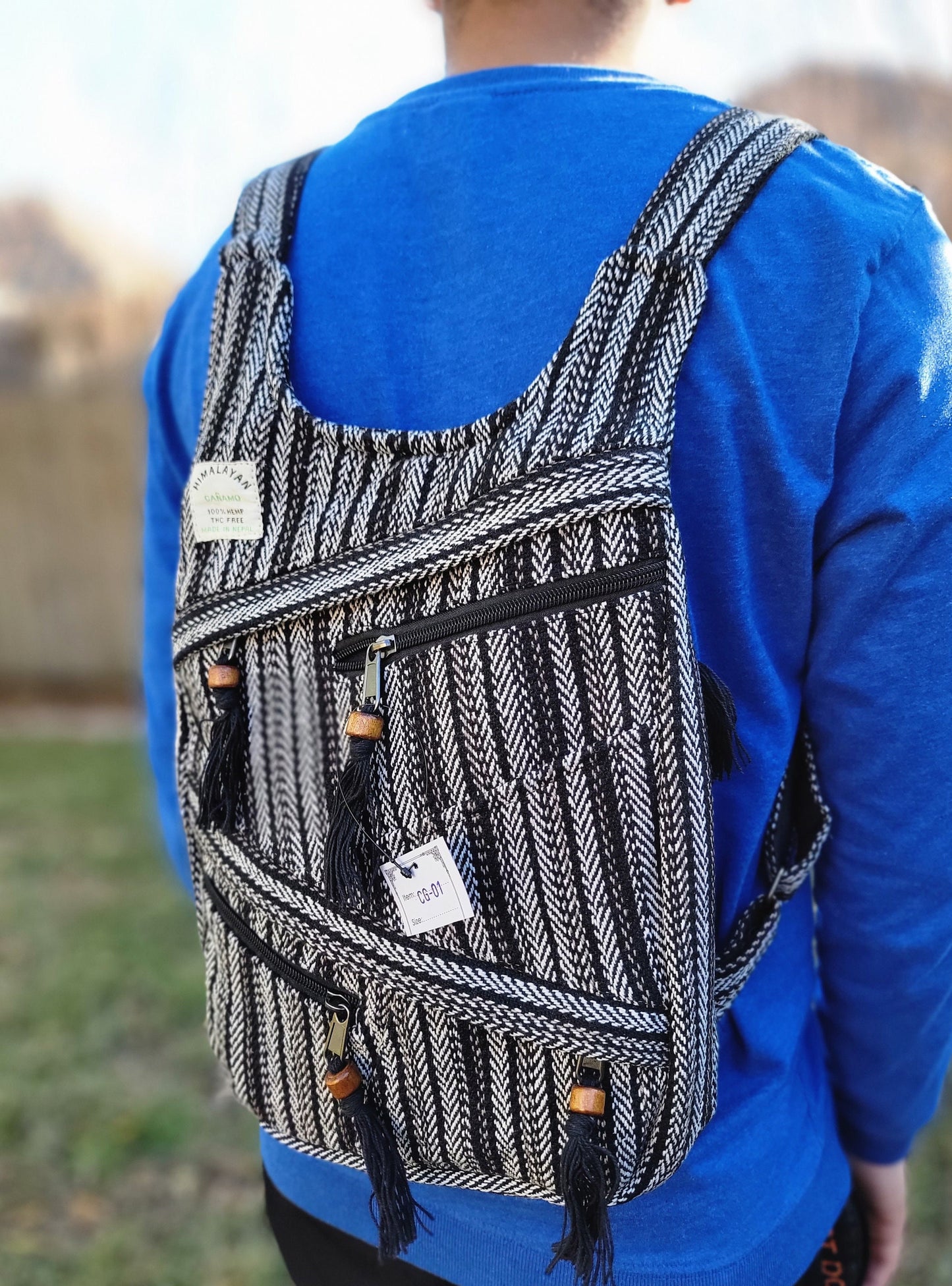 Namaste Fashionable Unisex Multicolor Natural Hemp Handmade Organic Vegan Eco-Friendly Backpack.