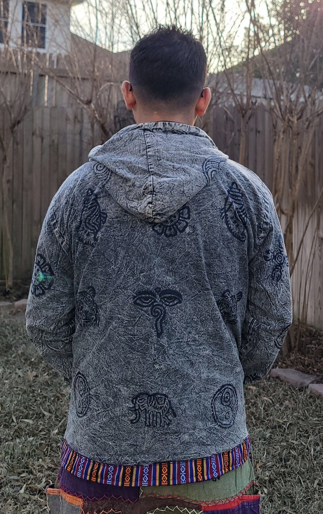 Namaste Hippie Unisex Multicolored Stonewashed Printed Nepalese Art Fleece lined Pullover Limited Edition Handmade Authentic Warm Pullover