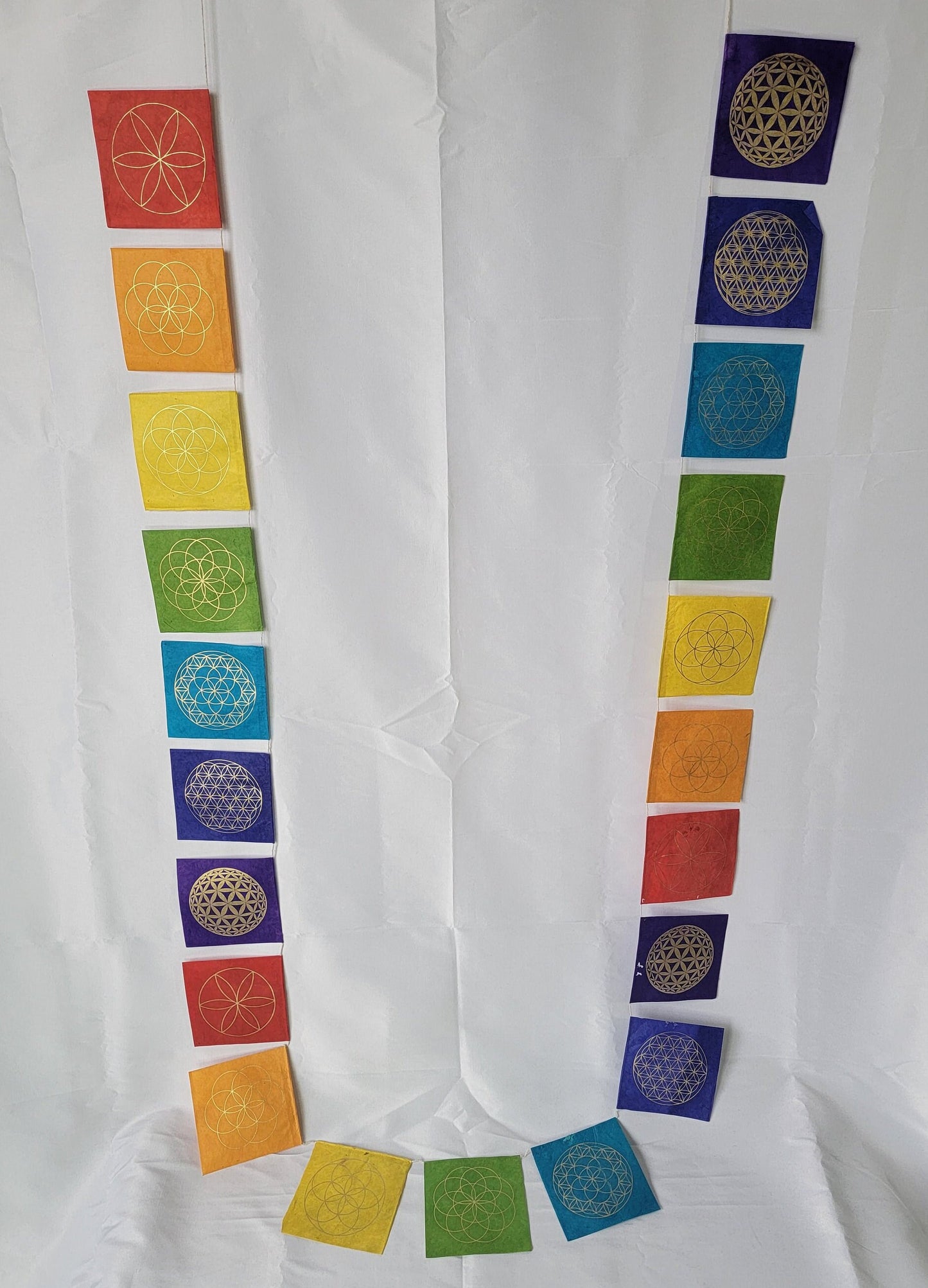 Sacred Handmade Lokta (Nepalese Paper) Geometry Rainbow Ganesh Horse Buddhist Healing Meditational Yoga Positive Energy Prayer Flag