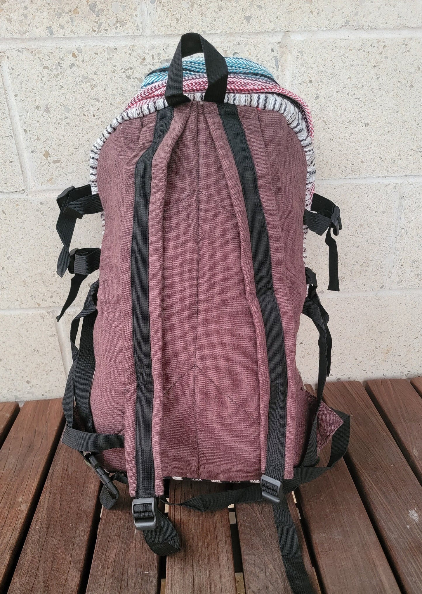 Namaste Fashionable Unisex Multicolor Natural Gheri Handmade Organic Trekking Hiking Vegan Eco-Friendly 50 L Backpack.