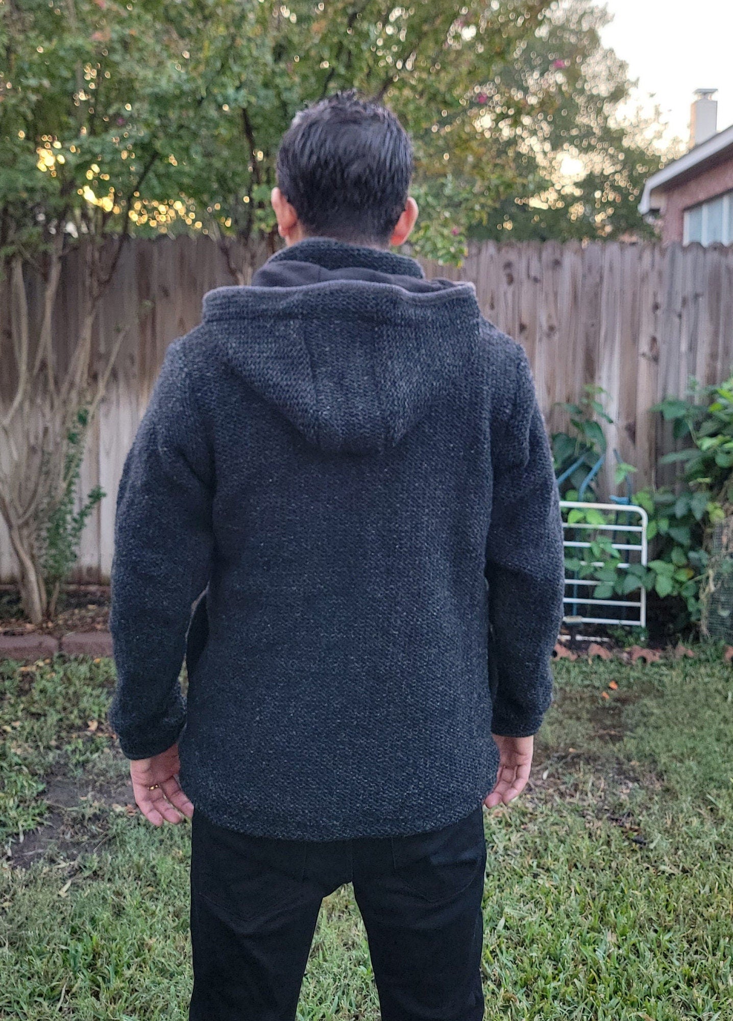 Namaste Handmade Kangaroo Pocket Fleece Lined Winter Unisex Thick Charcoal Natural Warm Pure Woolen Double Layered Jacket.