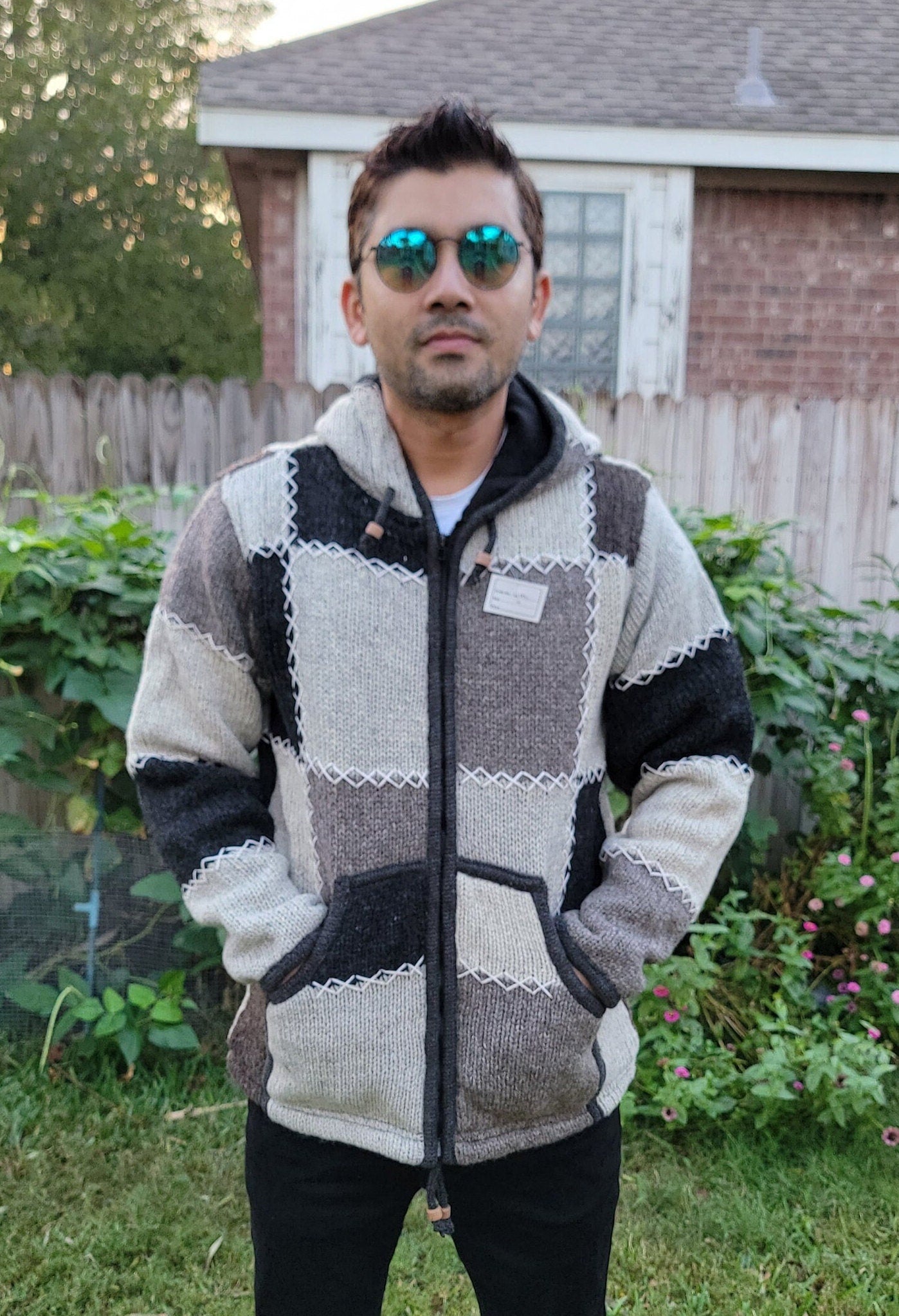 Namaste Handmade Fleece Lined Winter Unisex Thick Natural Patch and Colorful Patch Vibrant Warm Pure Woolen Double Layered Jacket.