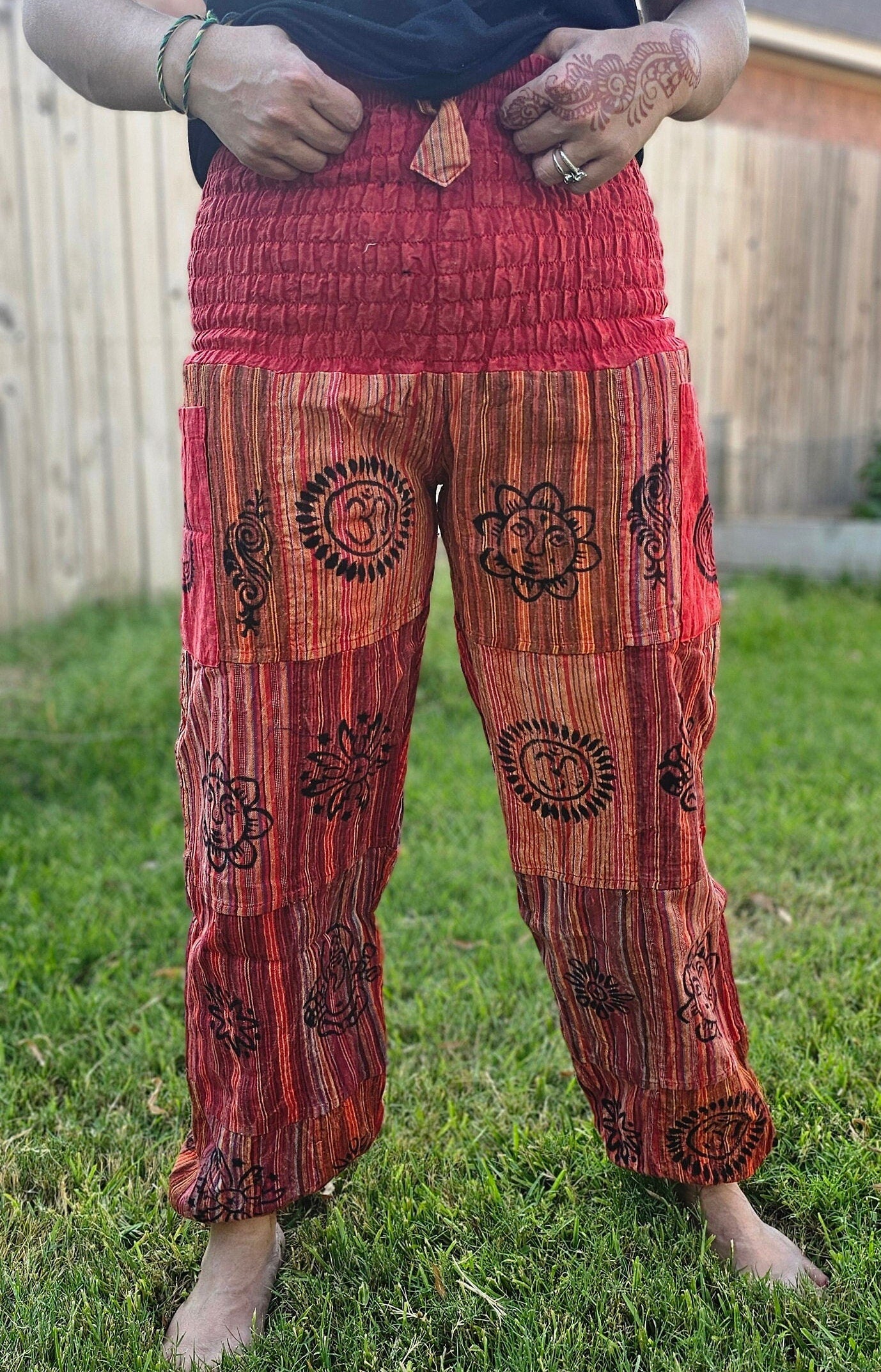 Namaste Fashionable Unisex Multicolor Handmade Hippie Patchwork Print Cotton Boho Comfy Festival Stonewashed Yoga Pants Colorful Trouser