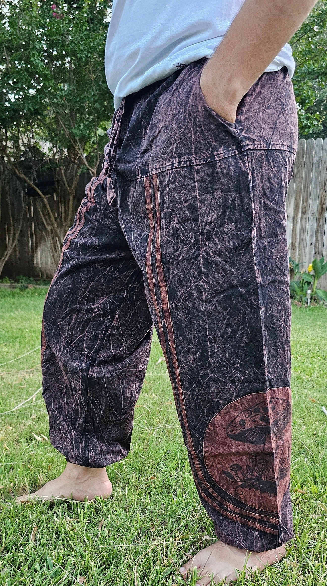 Namaste Mushroom Print Stonewashed Fashionable Unisex Multicolor Handmade Colorful Cotton Nepalese Trouser Pant