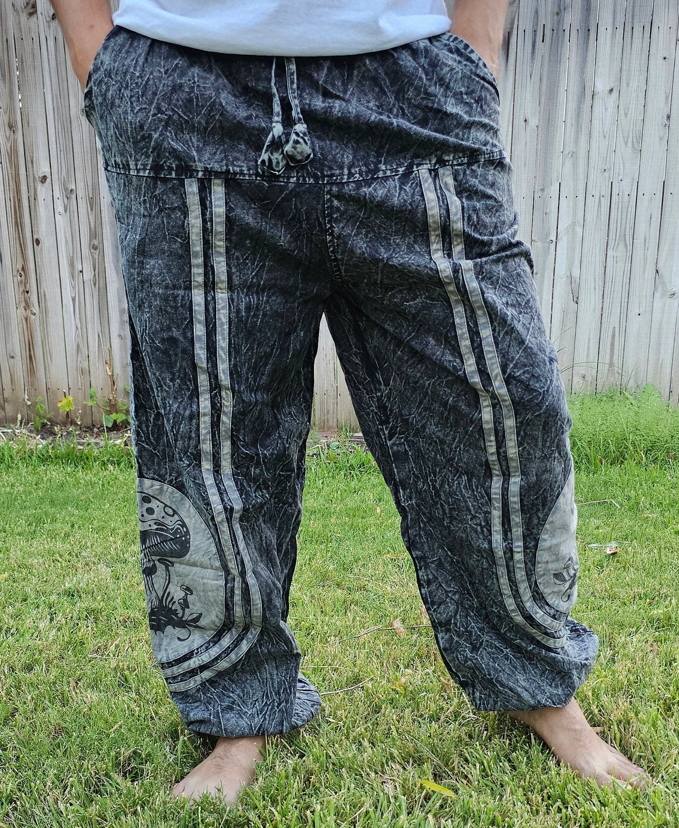 Namaste Mushroom Print Stonewashed Fashionable Unisex Multicolor Handmade Colorful Cotton Nepalese Trouser Pant