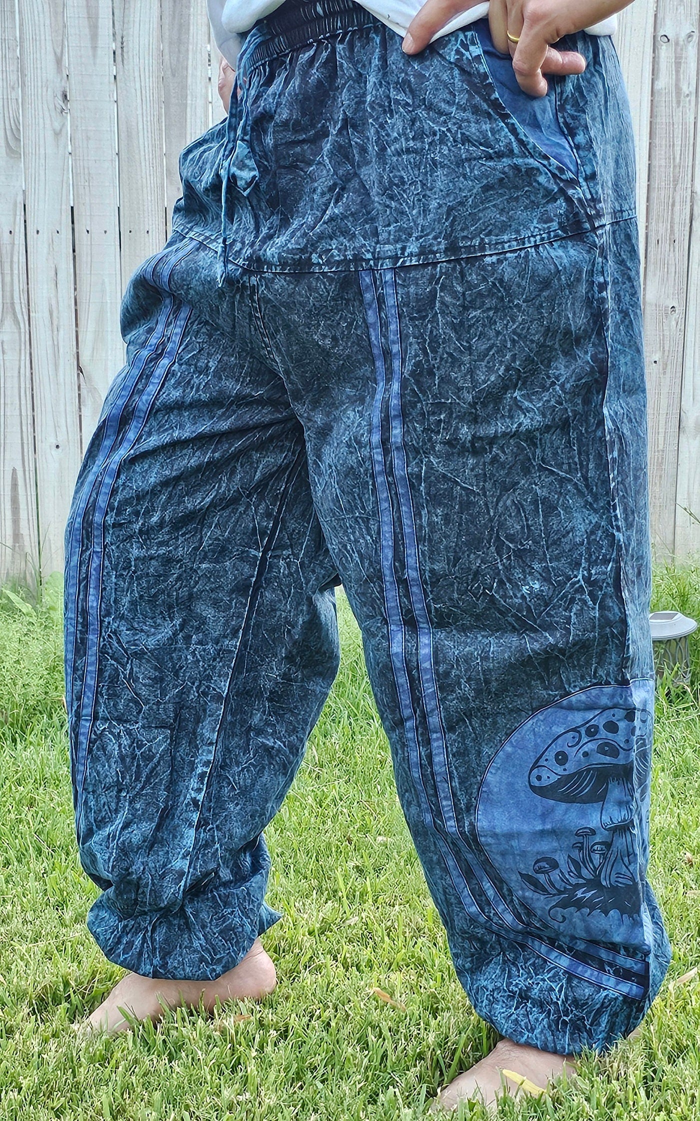 Namaste Mushroom Print Stonewashed Fashionable Unisex Multicolor Handmade Colorful Cotton Nepalese Trouser Pant