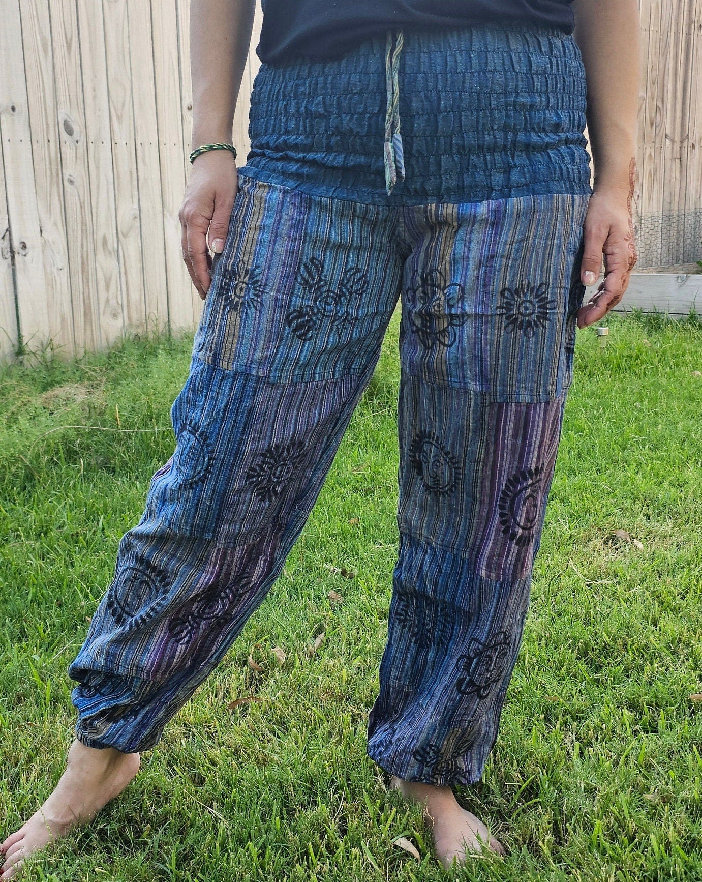 Namaste Fashionable Unisex Multicolor Handmade Hippie Patchwork Print Cotton Boho Comfy Festival Stonewashed Yoga Pants Colorful Trouser