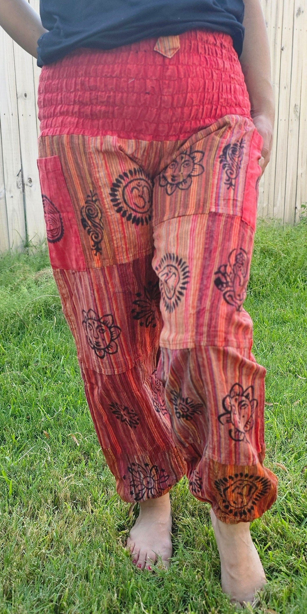Namaste Fashionable Unisex Multicolor Handmade Hippie Patchwork Print Cotton Boho Comfy Festival Stonewashed Yoga Pants Colorful Trouser