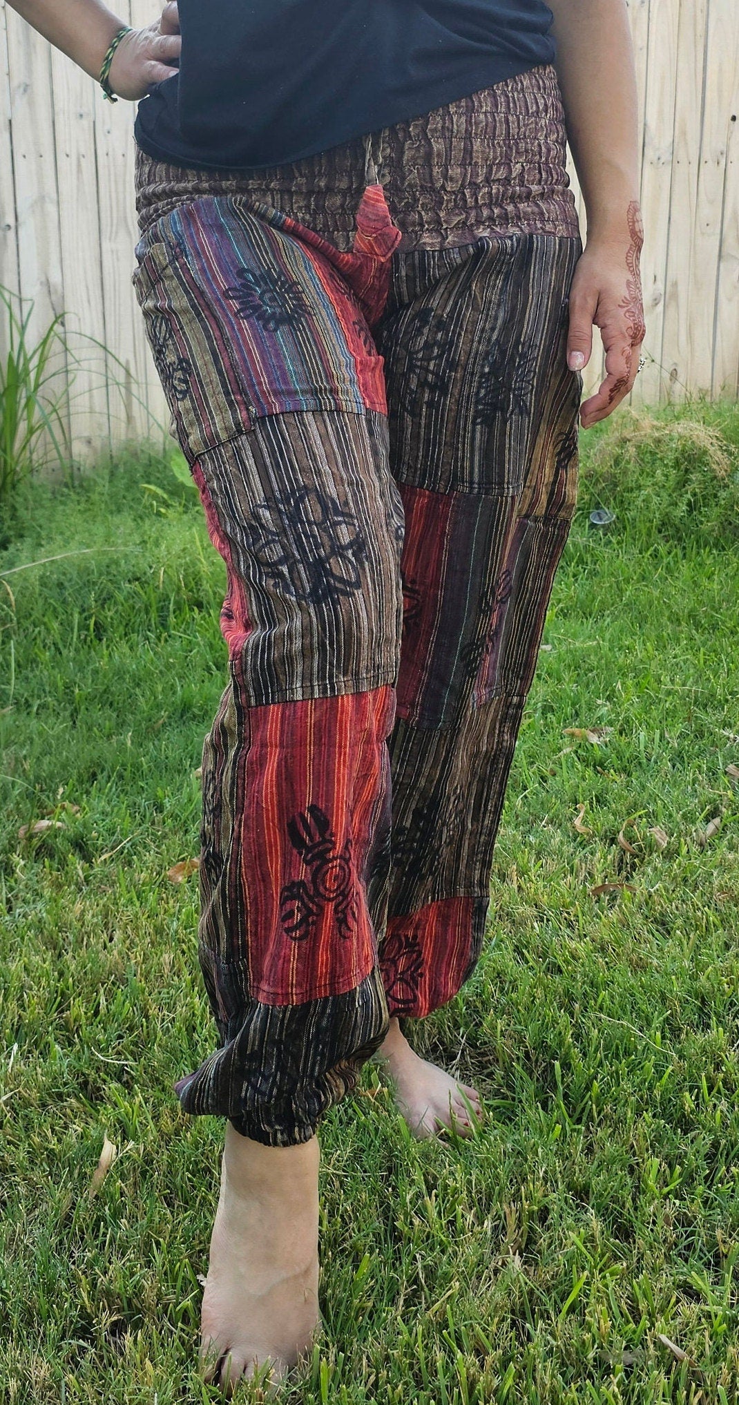 Namaste Fashionable Unisex Multicolor Handmade Hippie Patchwork Print Cotton Boho Comfy Festival Stonewashed Yoga Pants Colorful Trouser