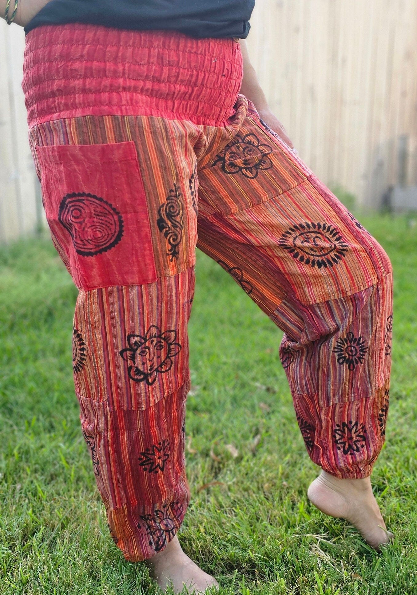 Namaste Fashionable Unisex Multicolor Handmade Hippie Patchwork Print Cotton Boho Comfy Festival Stonewashed Yoga Pants Colorful Trouser