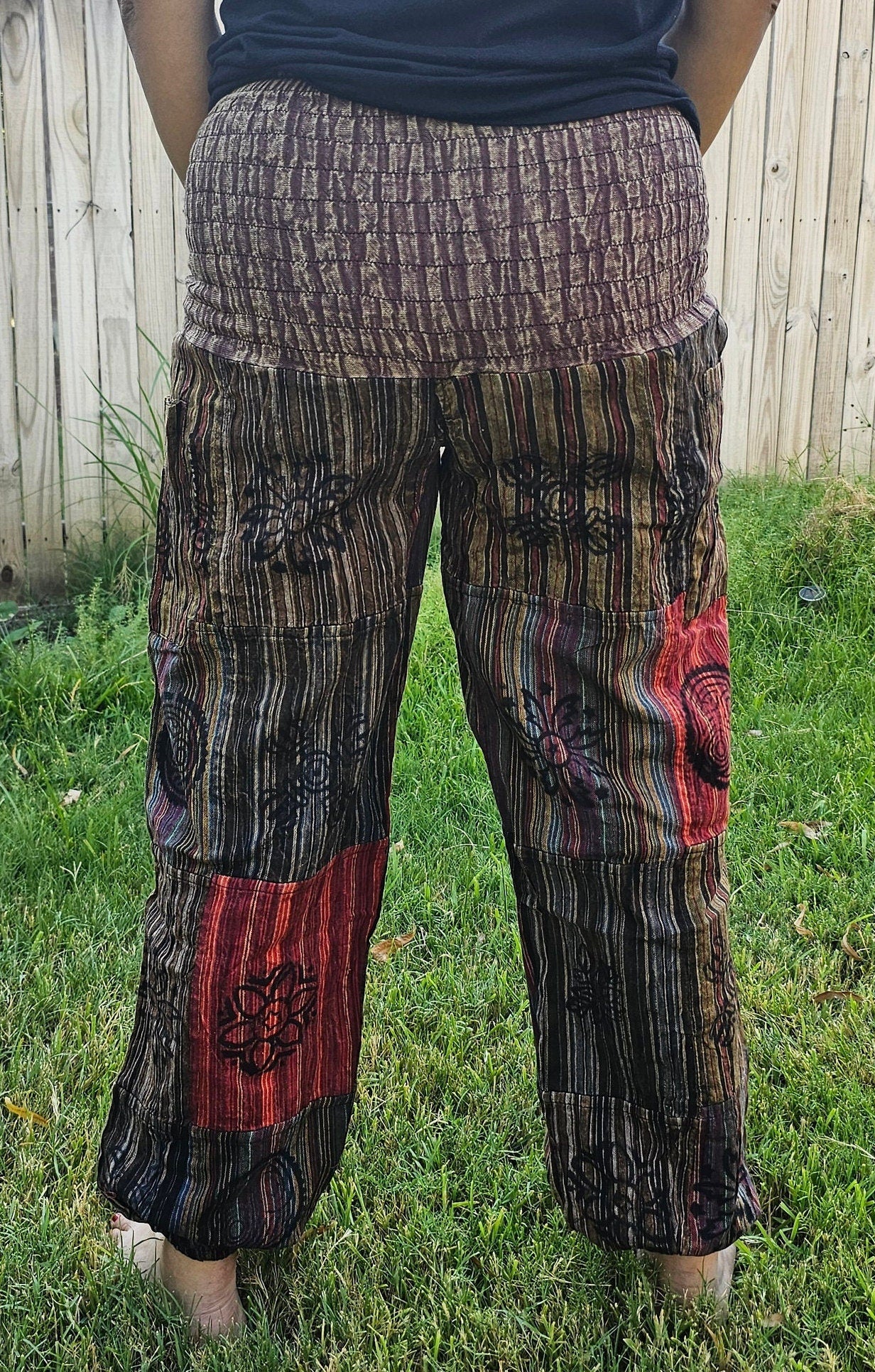 Namaste Fashionable Unisex Multicolor Handmade Hippie Patchwork Print Cotton Boho Comfy Festival Stonewashed Yoga Pants Colorful Trouser